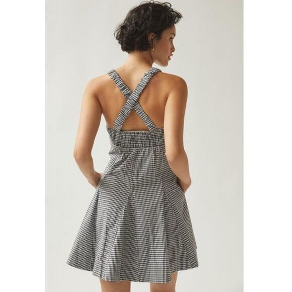 Anthropologie Maeve Sweetheart Gingham Mini Dress Smocked Back Sz Large - Picture 3 of 9